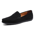 Men's plus size Gommino style casual shoes in suede leather with a round toe and flat rubber sole.