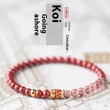 Purple cinnabar and strawberry quartz beads bracelet with dripping oil finish