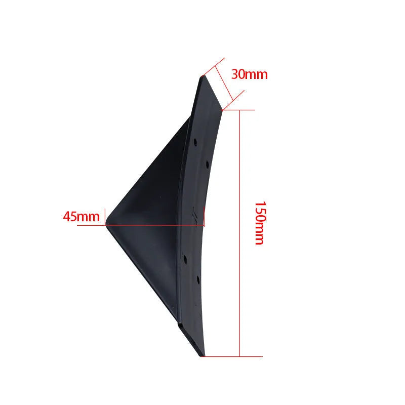 Black triangular car rear spoiler with carbon fibre pattern option measuring 15cm wide