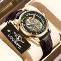 Swiss double-sided hollow men's quartz watch with leather strap and metal case