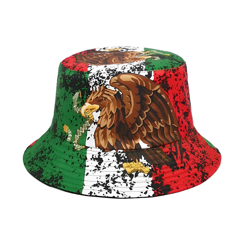 Eagle pattern retro bucket hat in dome crown style, size M, made of polyester
