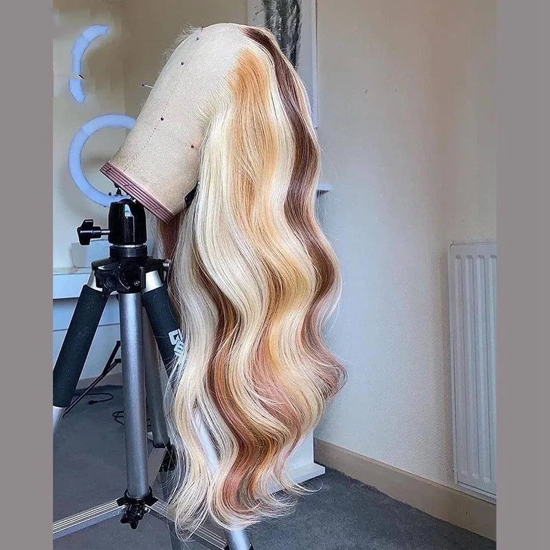 Brown and blonde pre-plucked human hair lace front wig Nabea Uty 13x4 lace 8-28 inch length