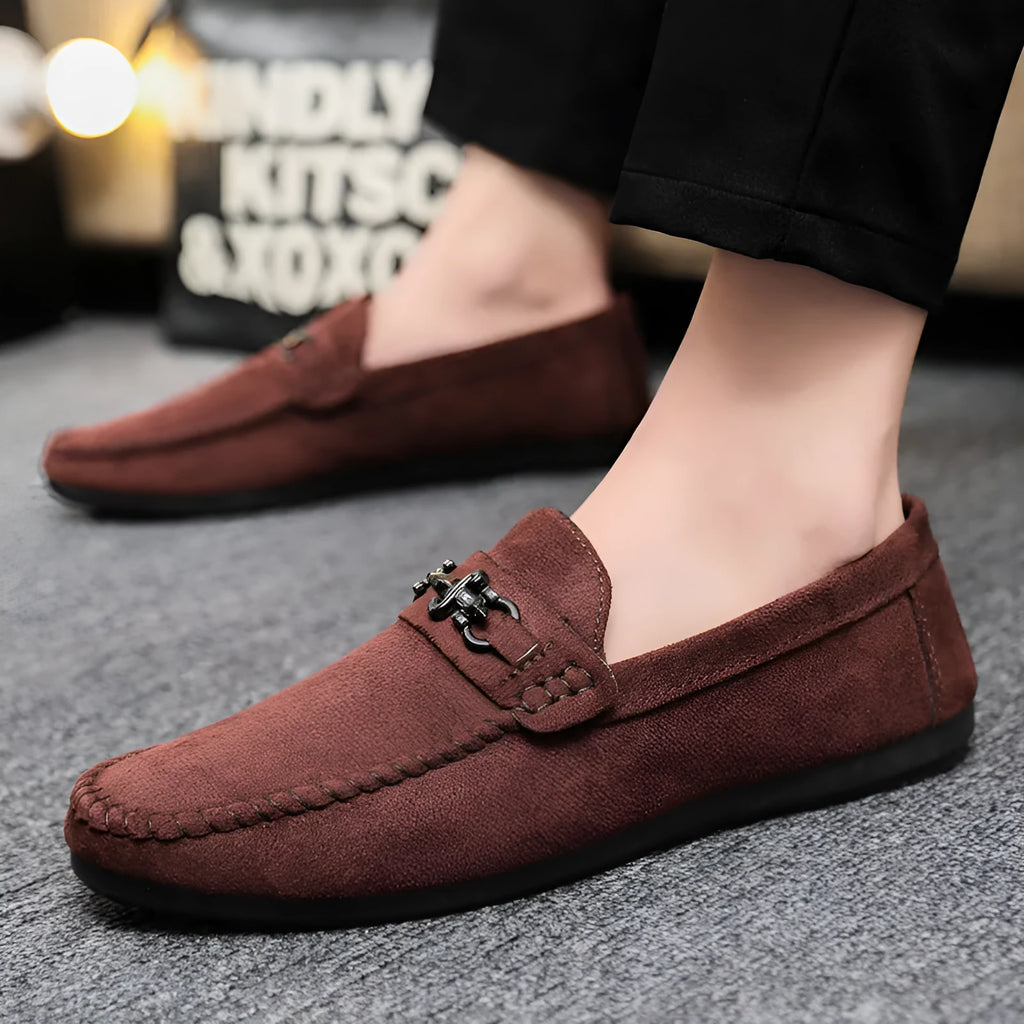 Men waterproof slip-on loafers artificial PU leather round toe casual style cloth black