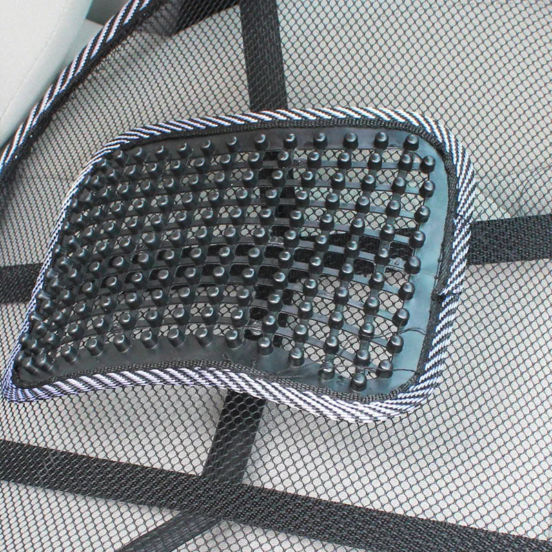 Black lumbar support pillow with steel wire frame for car and office chairs