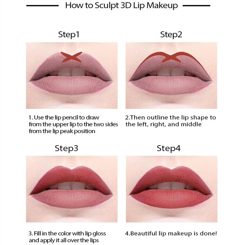 Wood-cased waterproof matte lip liner pencil shown in one of 14 available colour shades.