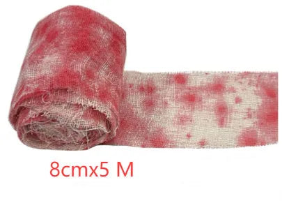 Roll of Halloween bloody red polyester gauze bandage with horror style for costume use