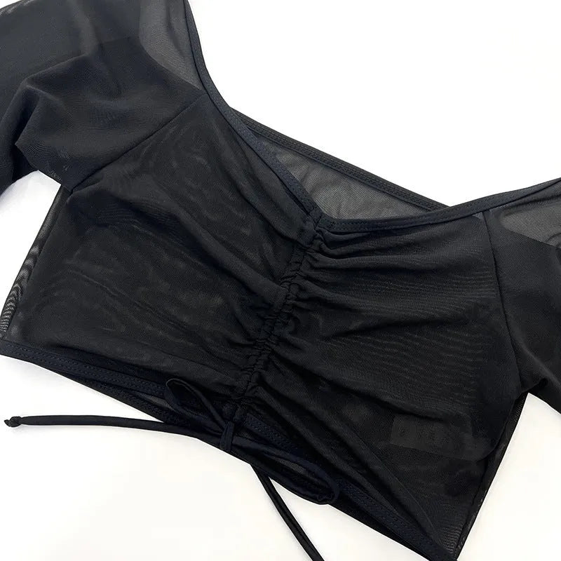 Black long sleeve women's bikini swimsuit four-piece set