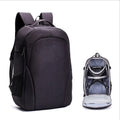 Black oxford cloth drone backpack showing laptop compartment and internal organisation pockets
