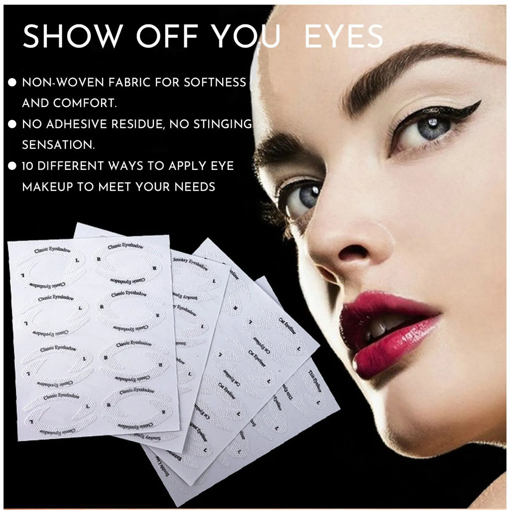 Four reusable flexible eyeliner stencil templates for makeup application on wooden surface