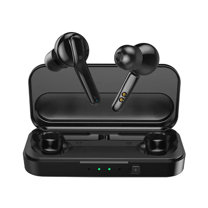 Black and white TWS wireless Bluetooth earbuds with IPX5 waterproof rating