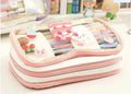 Japanese transparent pen bag with rabbit heart patterns in pink or red Korean style design