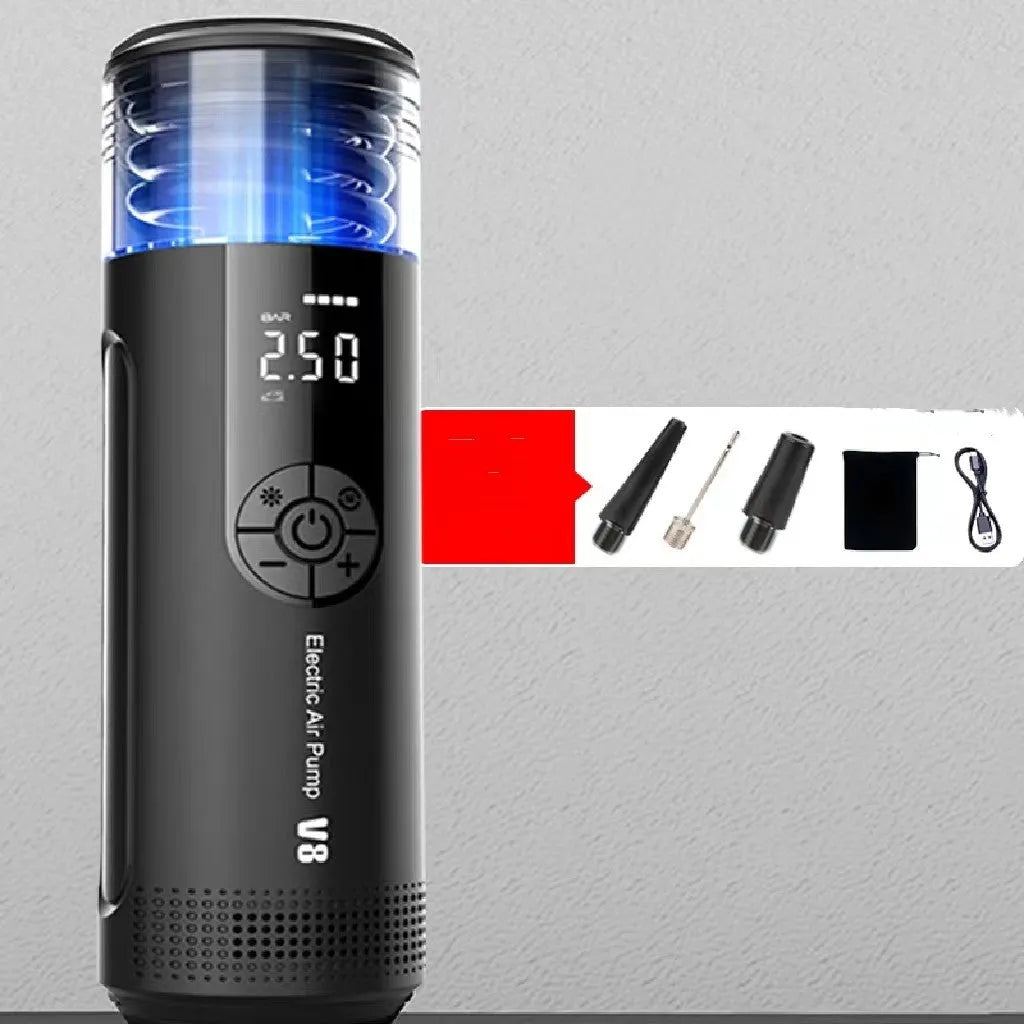 Electric high-pressure tyre pump with digital display, 600cm hose and battery connectors