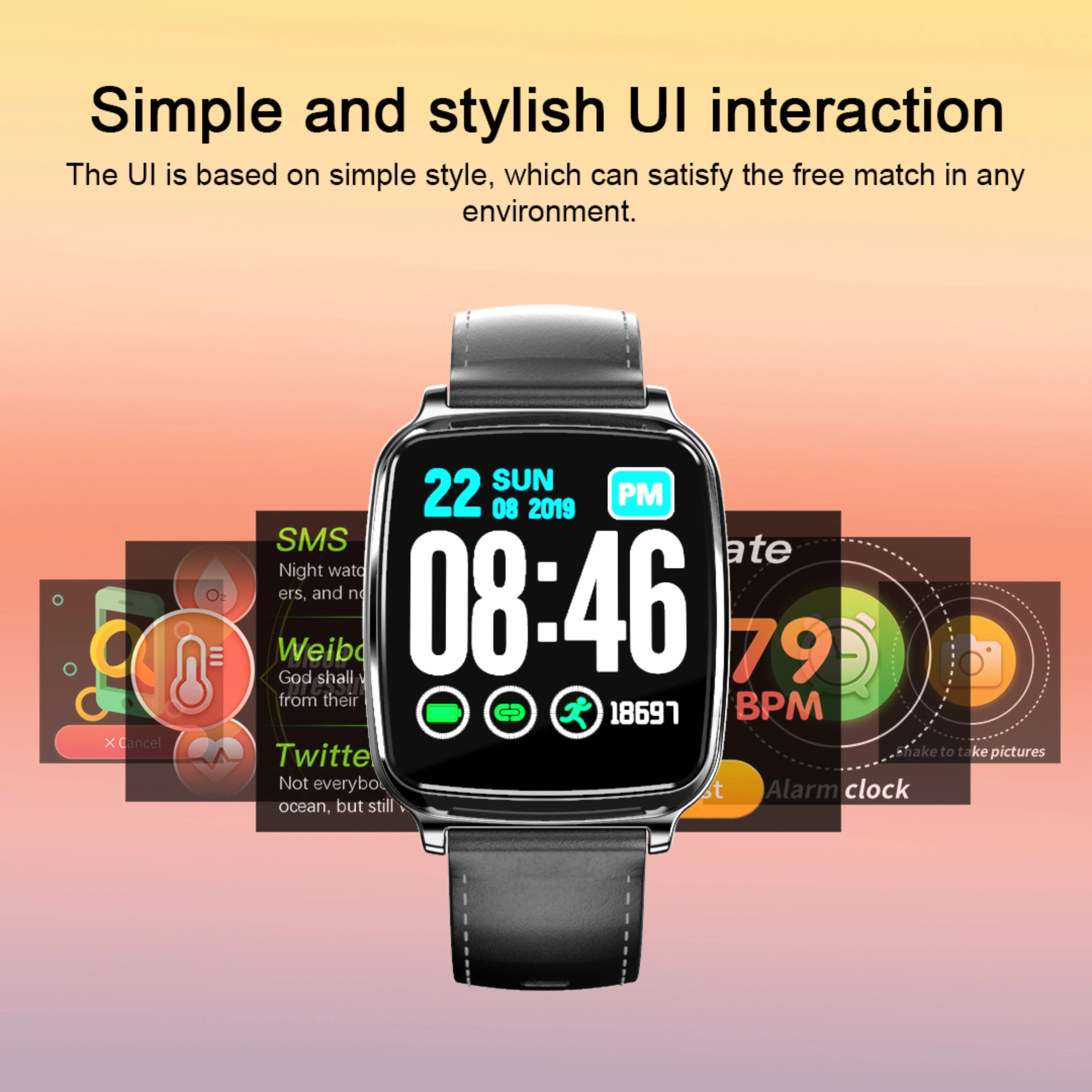 M8 smart bracelet showing zinc alloy body with tempered glass screen and TPU wrist strap