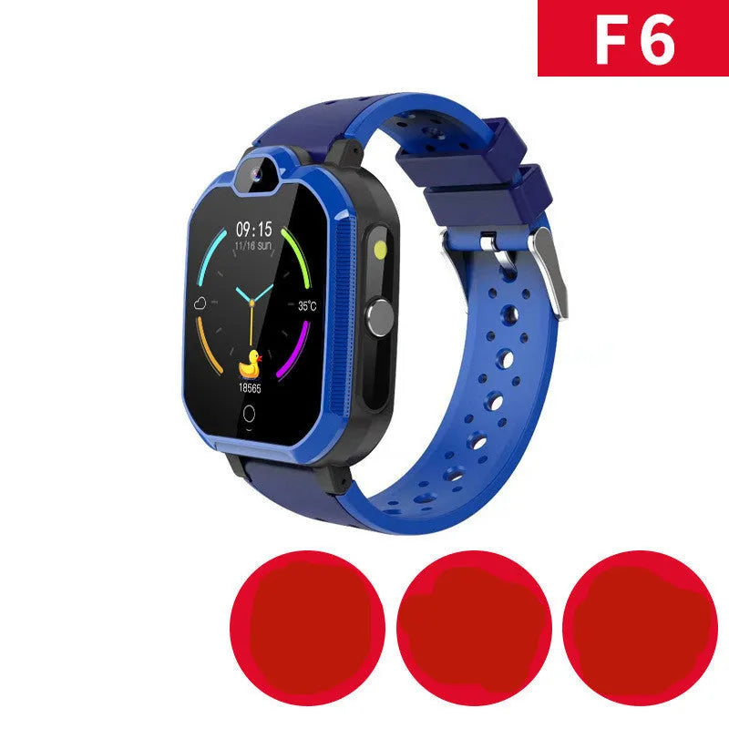 Blue children's GPS smart watch with a 1.44-inch touch screen on a silicone wrist strap.