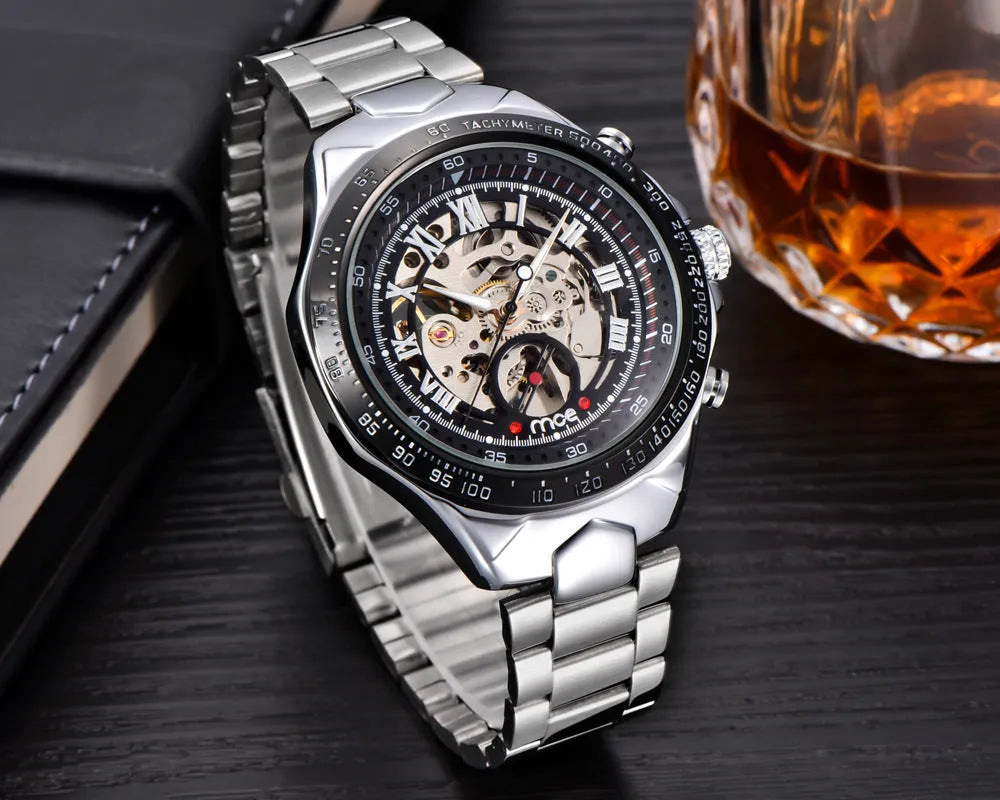MCE men's explosion-proof mechanical watch on wrist, showing one of four available colour variants.