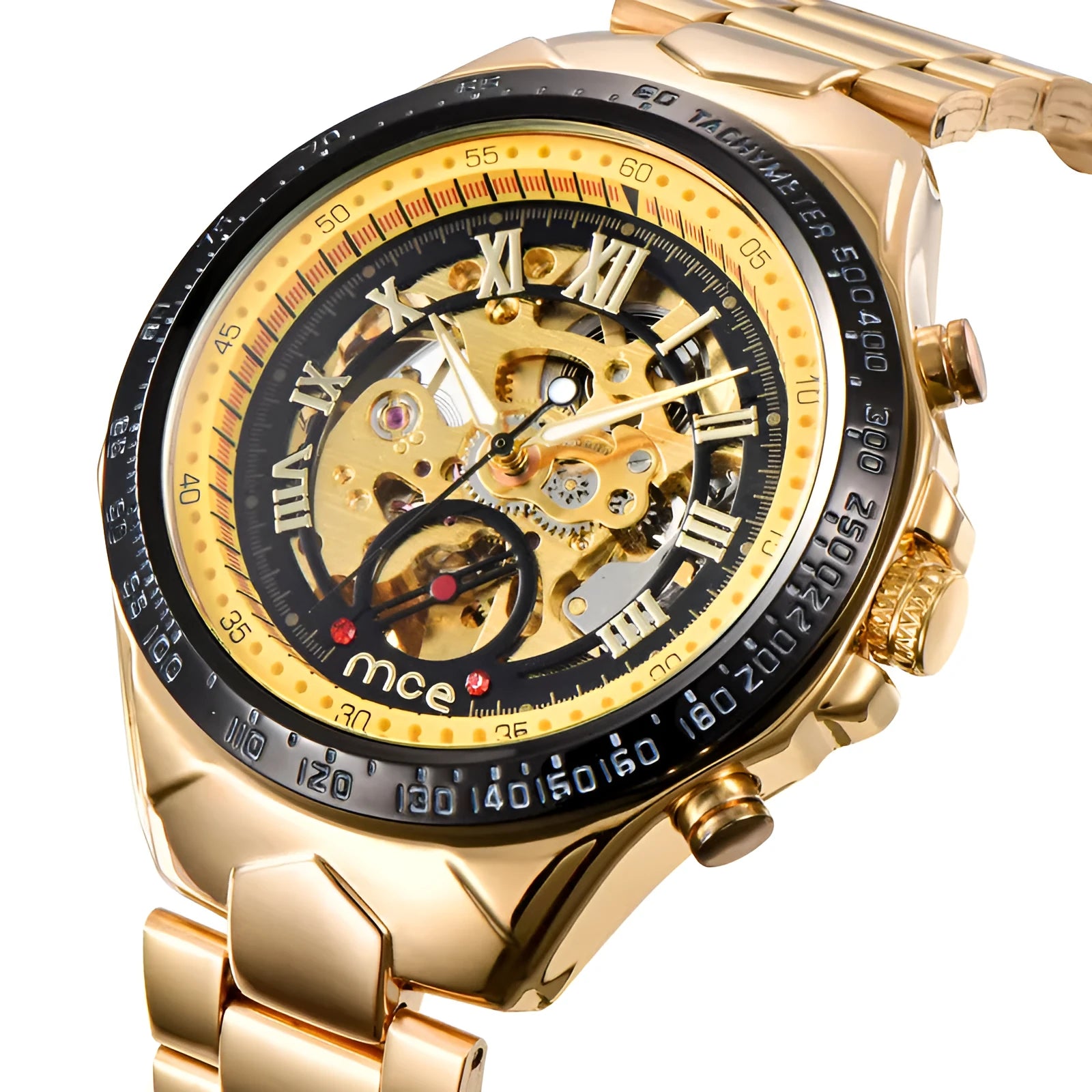 MCE men's explosion-proof mechanical watch on wrist, showing one of four available colour variants.