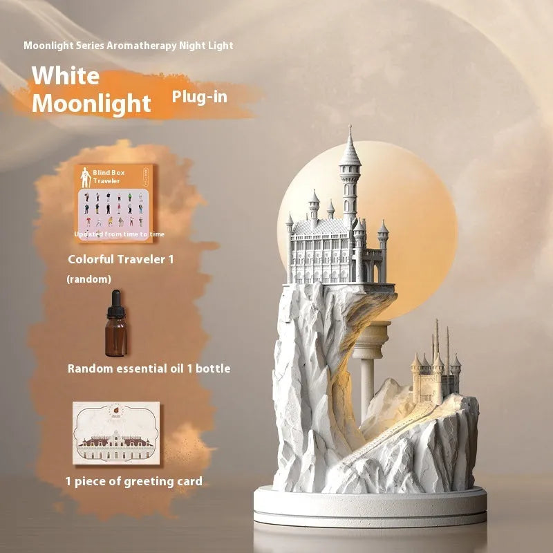 White composite gypsum table lamp with wire switch on cord.