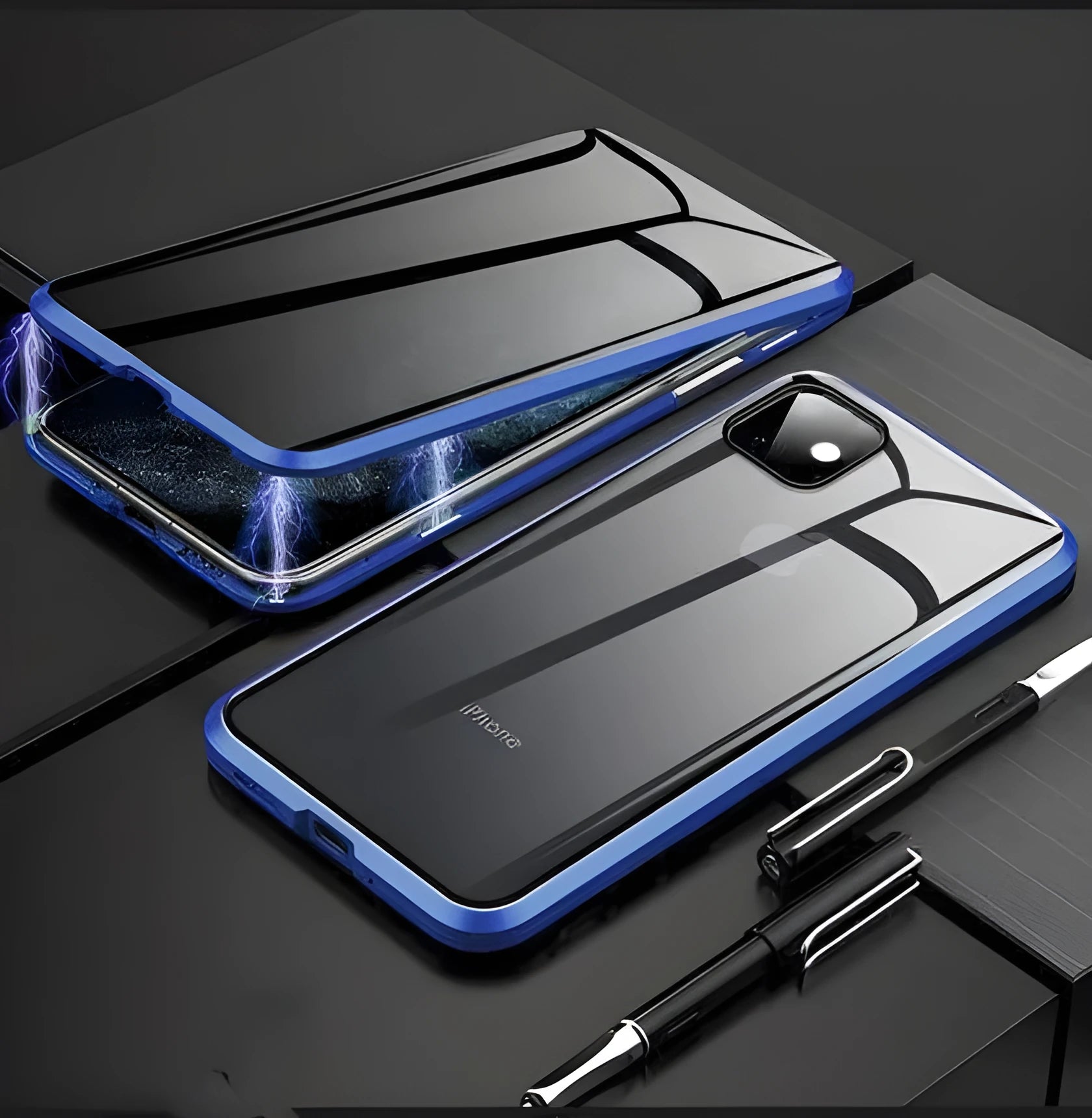 Anti-peep double-sided magneto phone case with metal frame for iPhone 11 in black