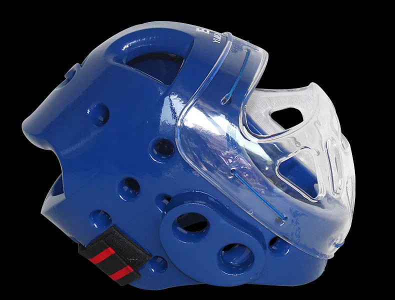 Karate helmet protective equipment for boxing sports in white, blue or red colours