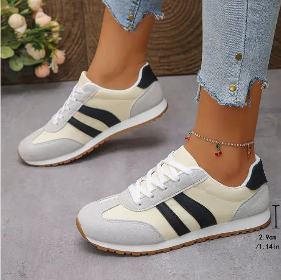 Leisure Sports Cortez Stripes shoes in blue and gray, flat heel, round toe, rubber sole, artificial PU upper