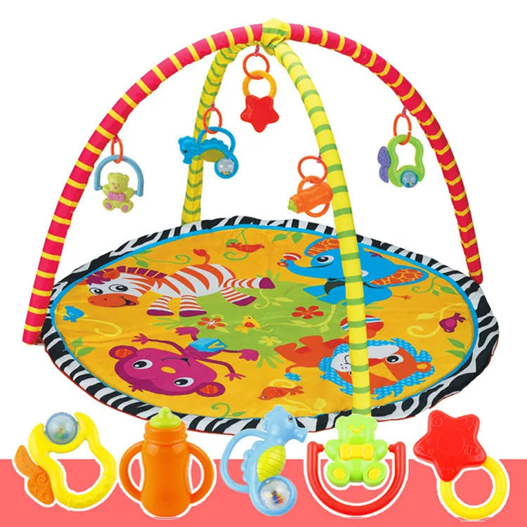 Velvet baby gymnastics blanket with animal print design for crawling and ability training