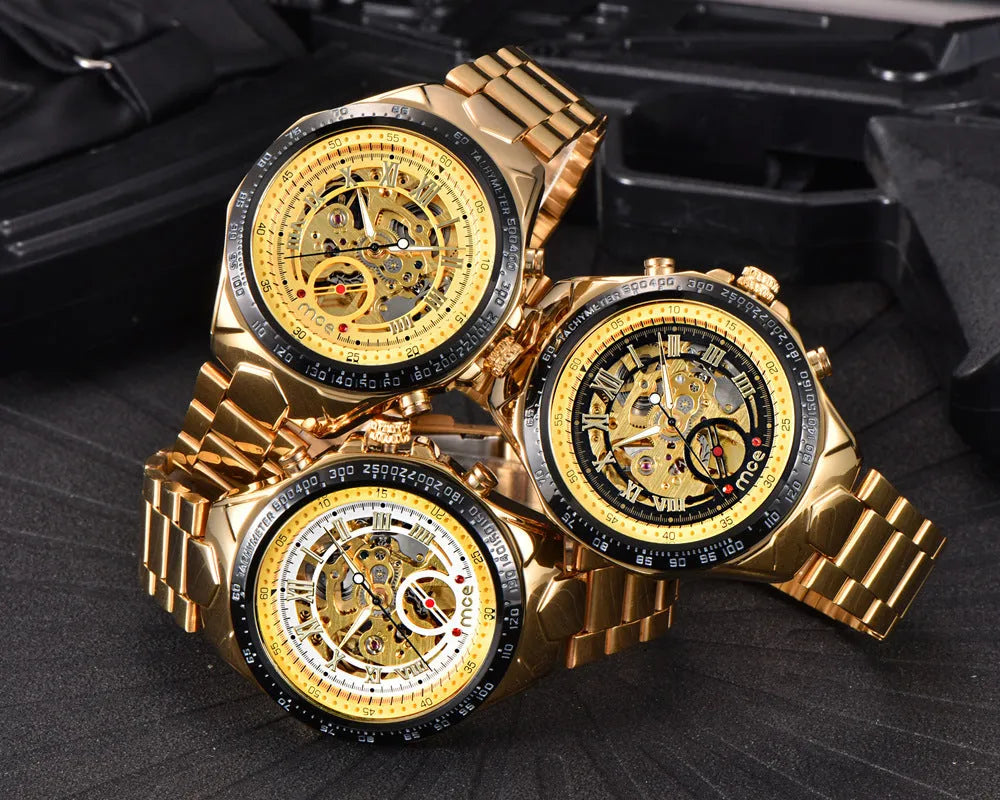 MCE men's explosion-proof mechanical watch on wrist, showing one of four available colour variants.