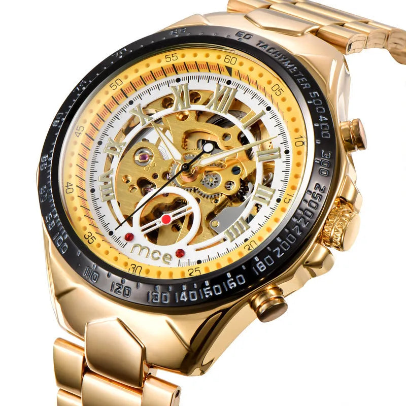 MCE men's explosion-proof mechanical watch on wrist, showing one of four available colour variants.