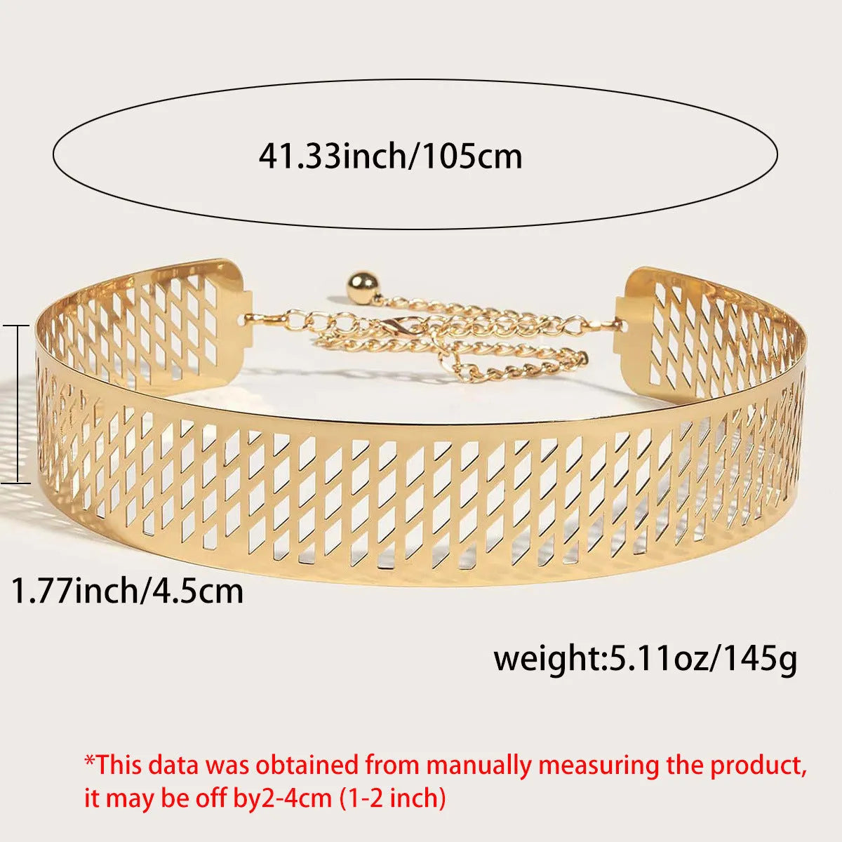 Gold alloy buckle hook fastening waist belt iron waist seal ring 105cm length 4.5cm width thick type