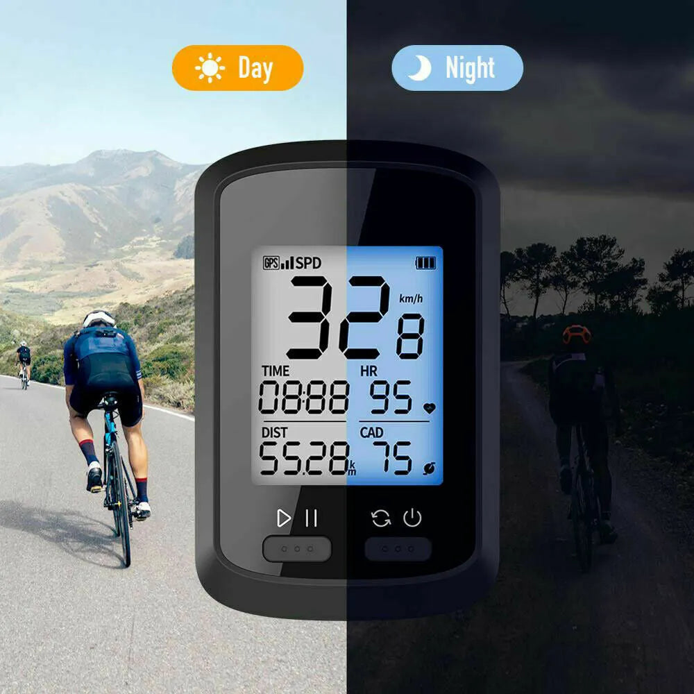 Black plastic waterproof digital stopwatch for bicycle handlebars.