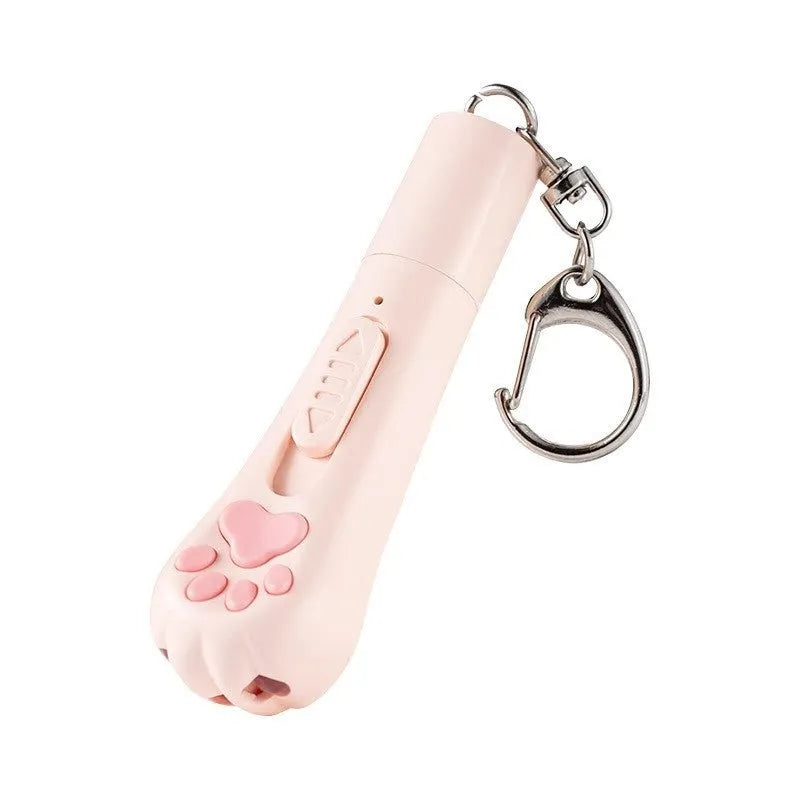 Plastic cat teasing wand with pen light attachment in cream white colour