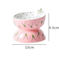 Ceramic raised cat bowl with tilted design in orange, pitaya, or watermelon pattern