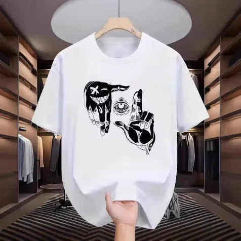Men's mesh breathable casual round neck short sleeves pullover with cartoon digital print in bird eye cloth polyester fabric