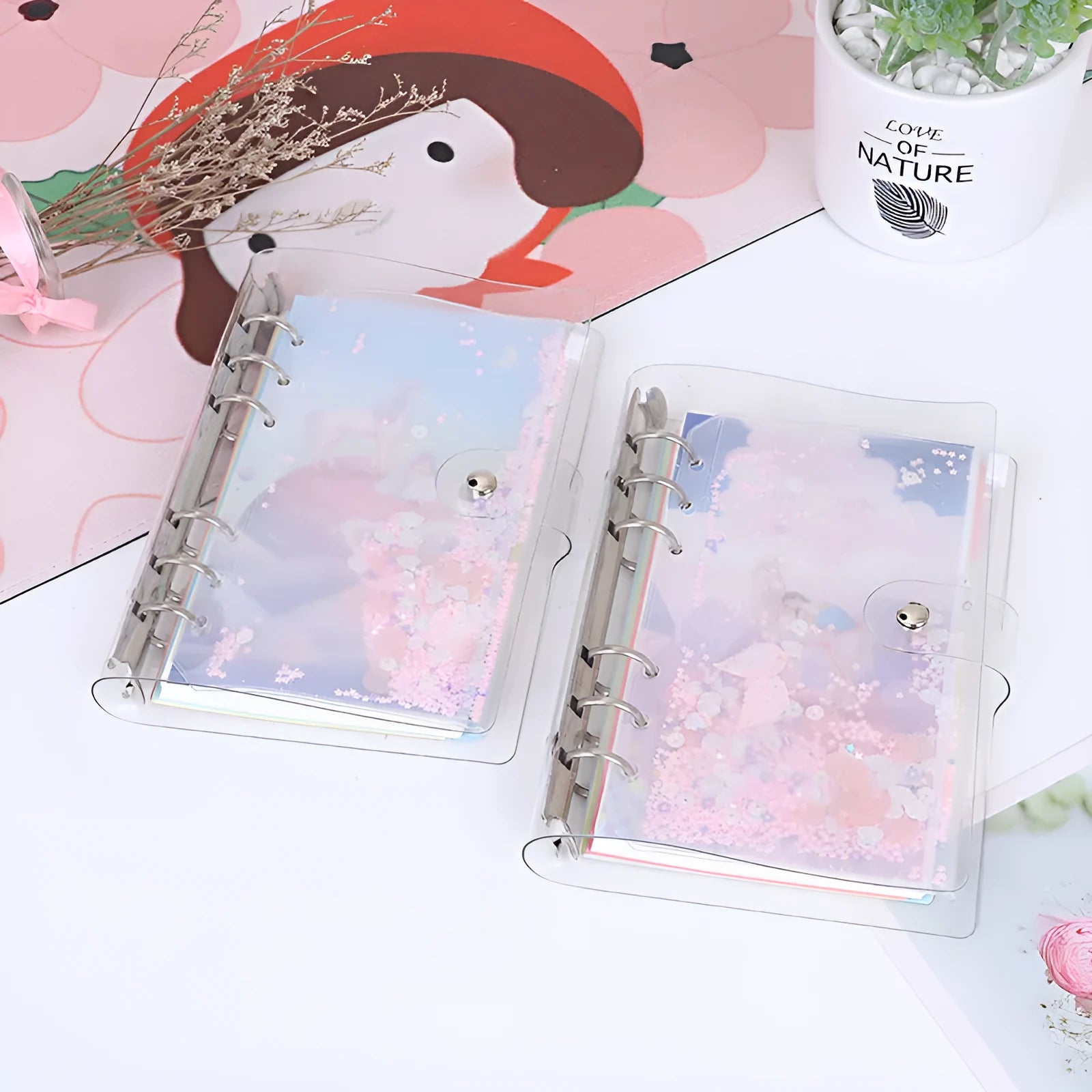 Loose leaf metal binder shell with PVC cover showing Castle colour and Daolin paper refill, pull side bag beside it