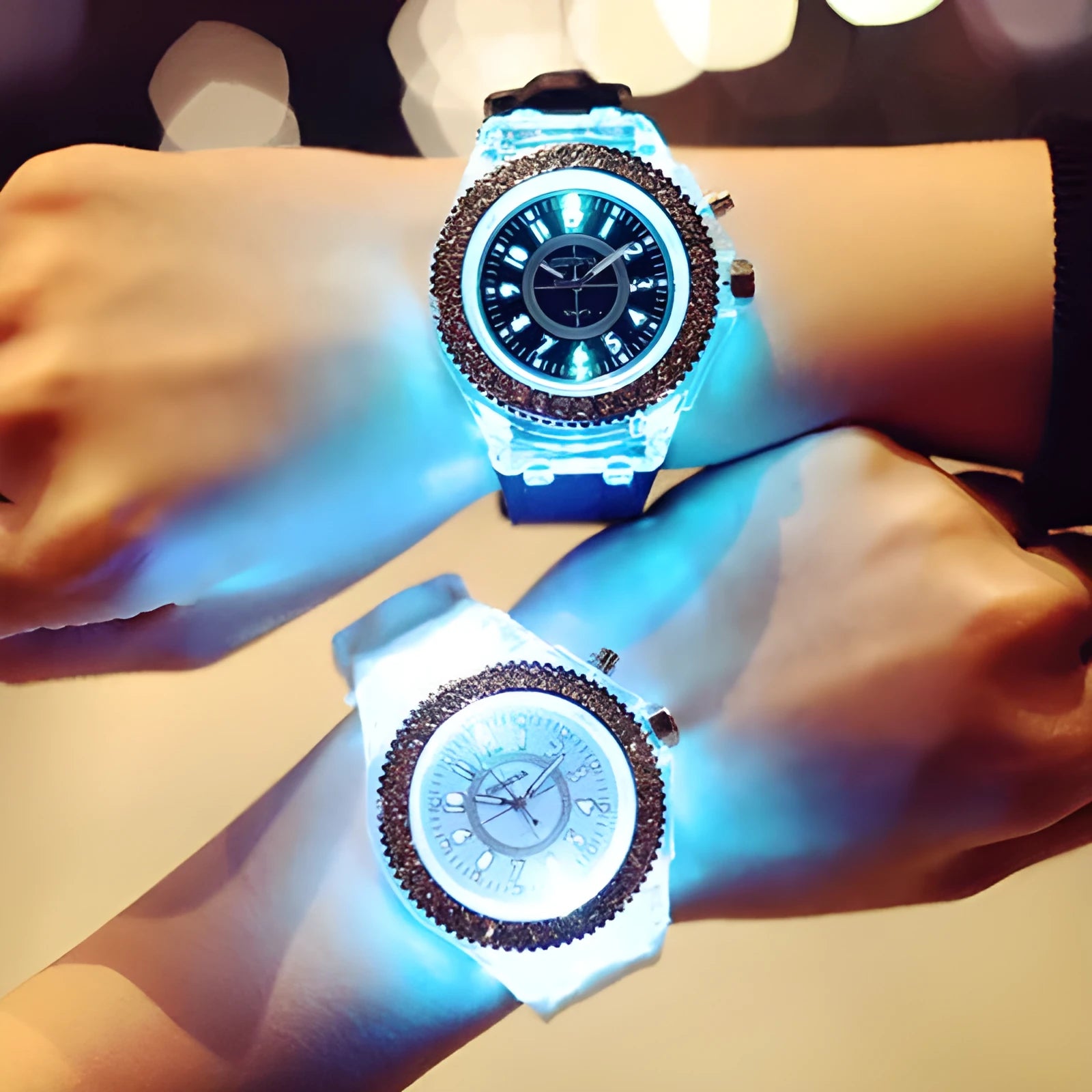 Women's LED luminous quartz watch with round dial and silicone strap in multiple colour options