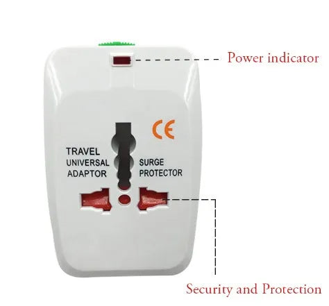 Compact white universal travel plug converter for global charging.