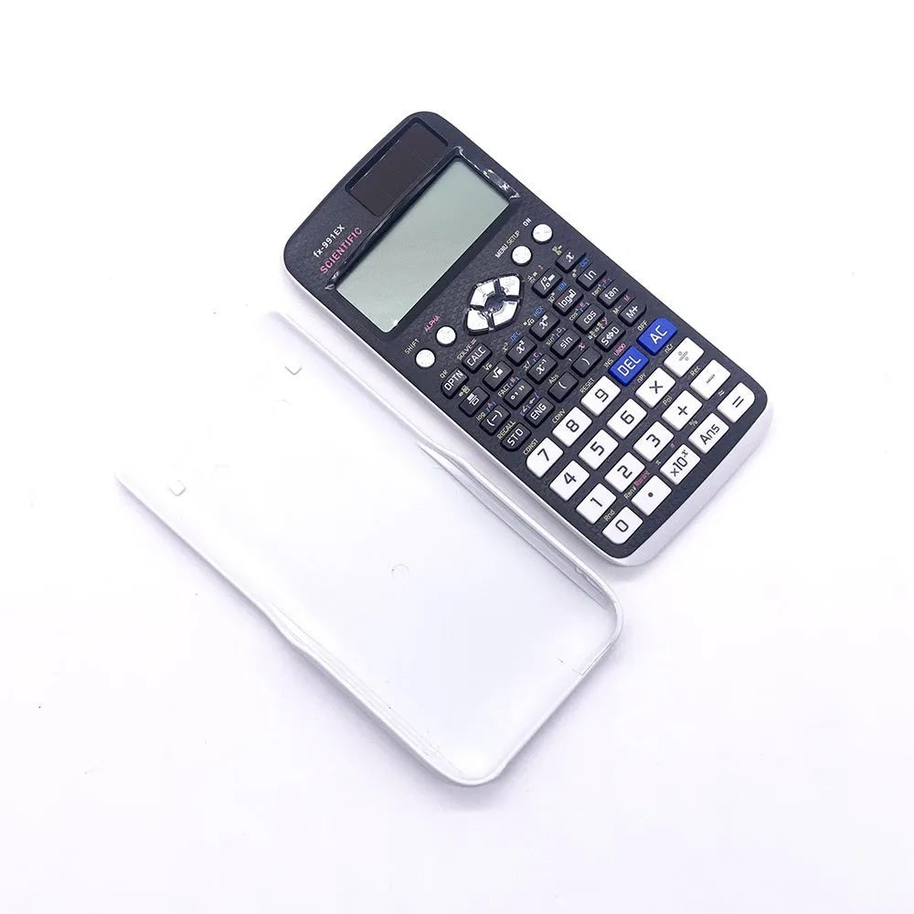 Casio fx-991EX scientific calculator in black, blue, or pink with solar panel and high-resolution LCD screen
