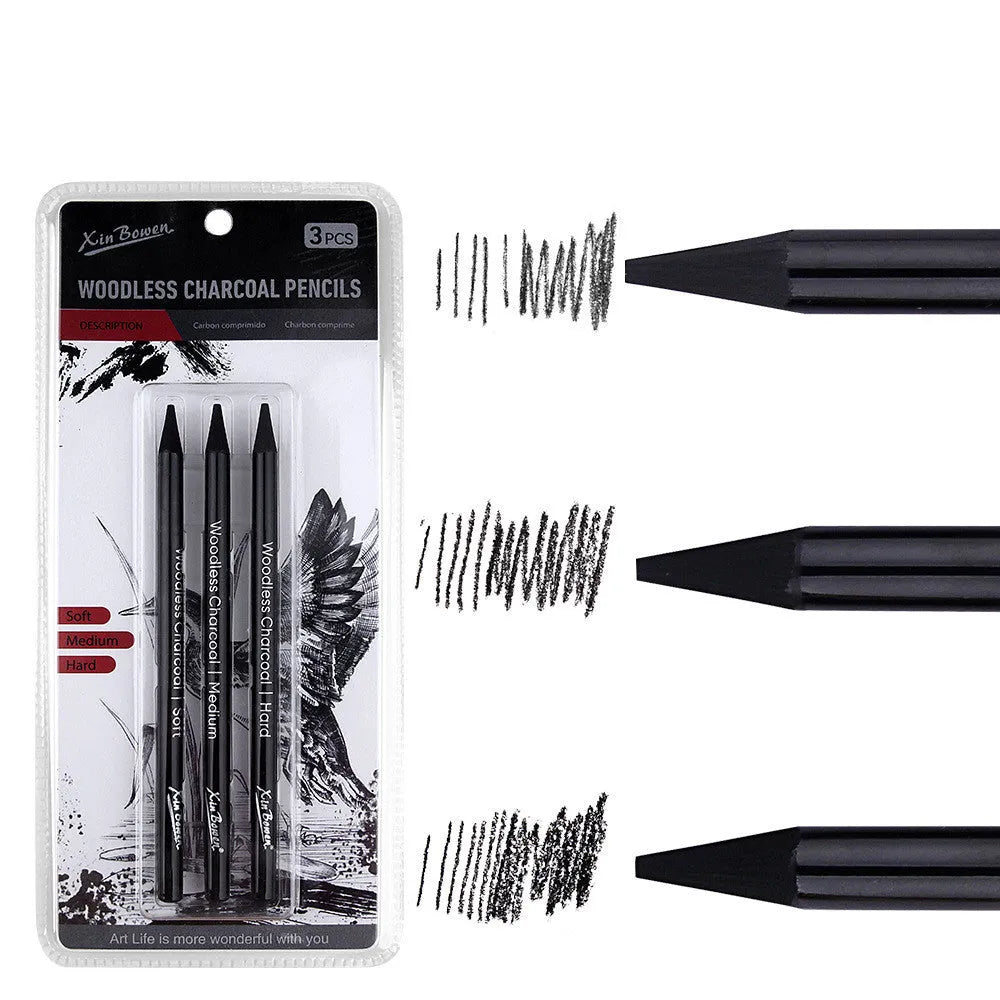 Wood-free graphite art sketching pencils six-piece set with graded hardness options