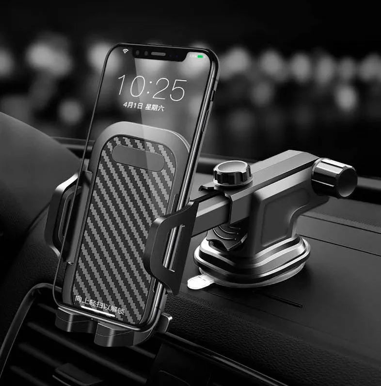 Black universal car phone holder for windscreen or dashboard, compatible with 4 to 7 inch phones.