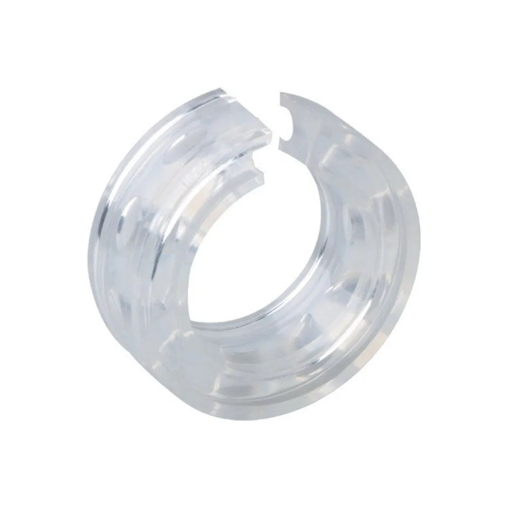 Transparent rubber car spring shock absorber buffer on a coil spring, showing size options A through F