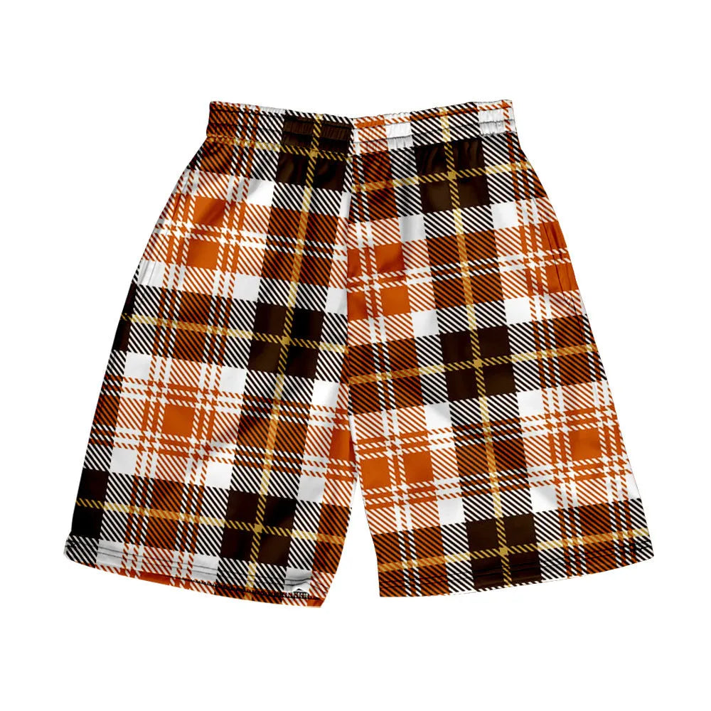 Men's plaid shorts with elastic waistband in polyester fabric available in multiple colour options