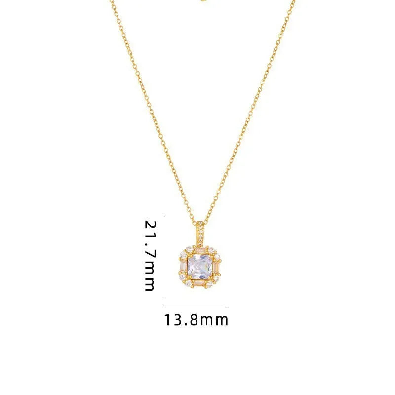 Women's titanium steel clavicle chain necklace with geometric gem-inlaid pendant