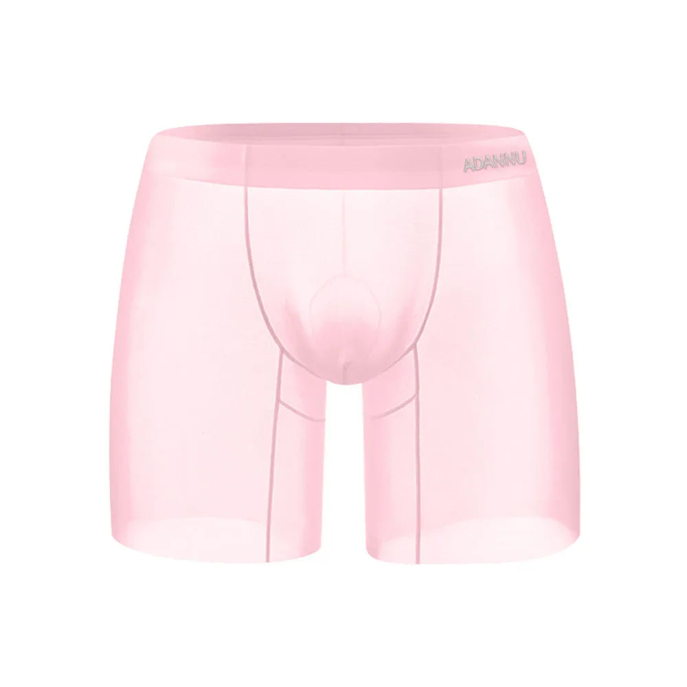 Men's seamless boxer shorts in orange colour showing low waist design and quick-drying nylon fabric