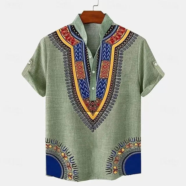 Men's loose fit striped casual shirt on a hanger, available in various colours and sizes.