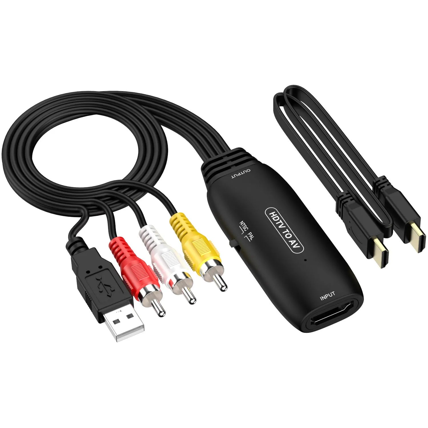 HDMI to AV converter adapter cable with 110cm length and RCA composite connectors