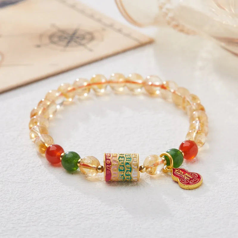 Citrine five sutra hand-woven crystal bracelet 6mm unisex geometric fresh style