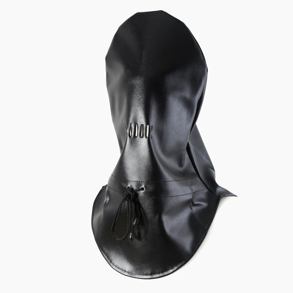 Black PU leather breathable mask with adjustable headgear for training and intimate scenarios