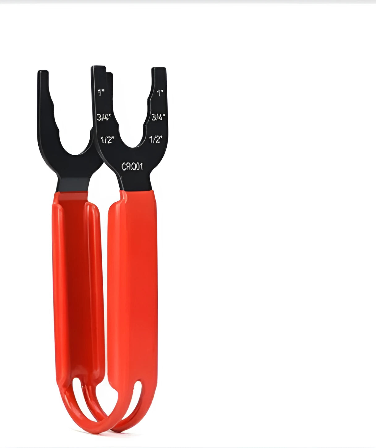 10-inch bright orange pipe wrench with a cast iron frame on a workbench