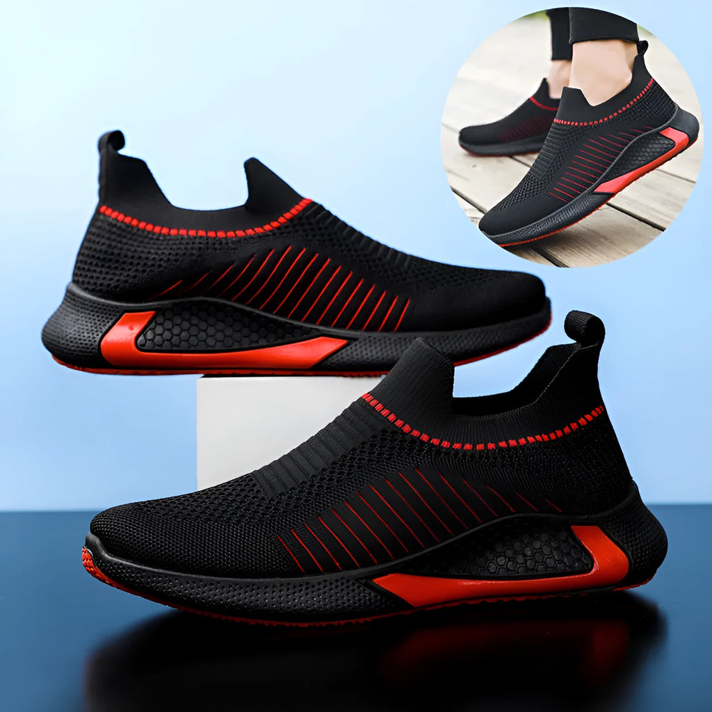 Men's striped mesh sock shoes with flyknit upper and lace-up front in three colour options
