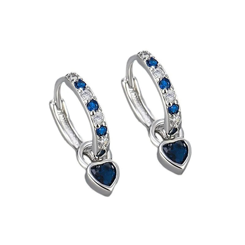 Women's zircon heart drop earrings in gold or white gold plating with coloured gemstones