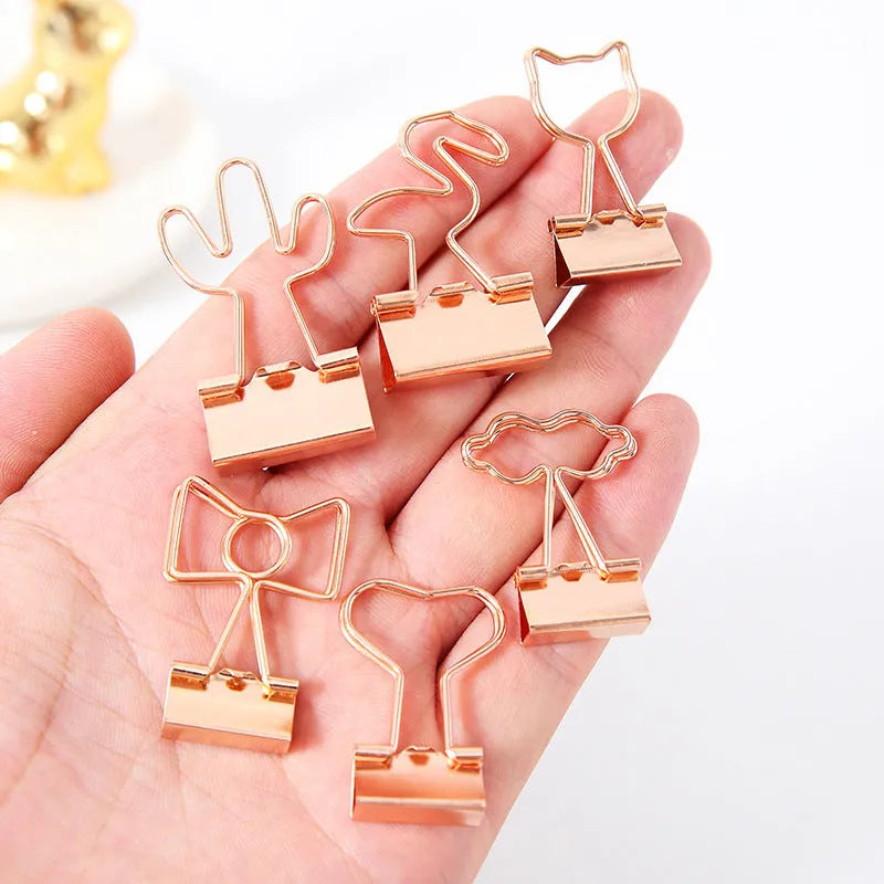 Gold metal decorative clip with long tail in flamingo, love, clouds, cat, cactus, or bow shapes